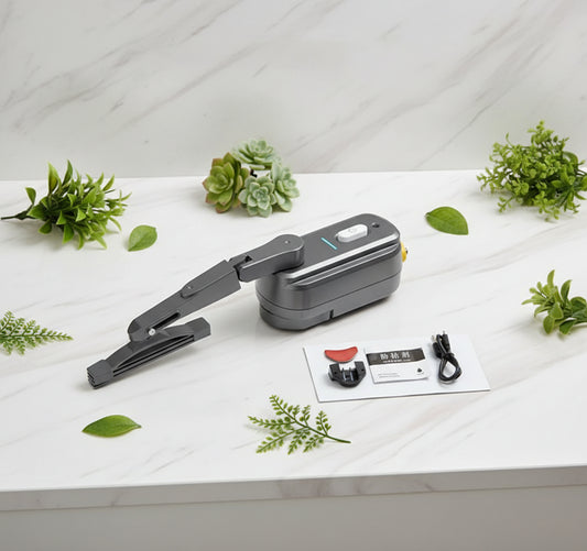 Gray electronic device with attachments on a white background