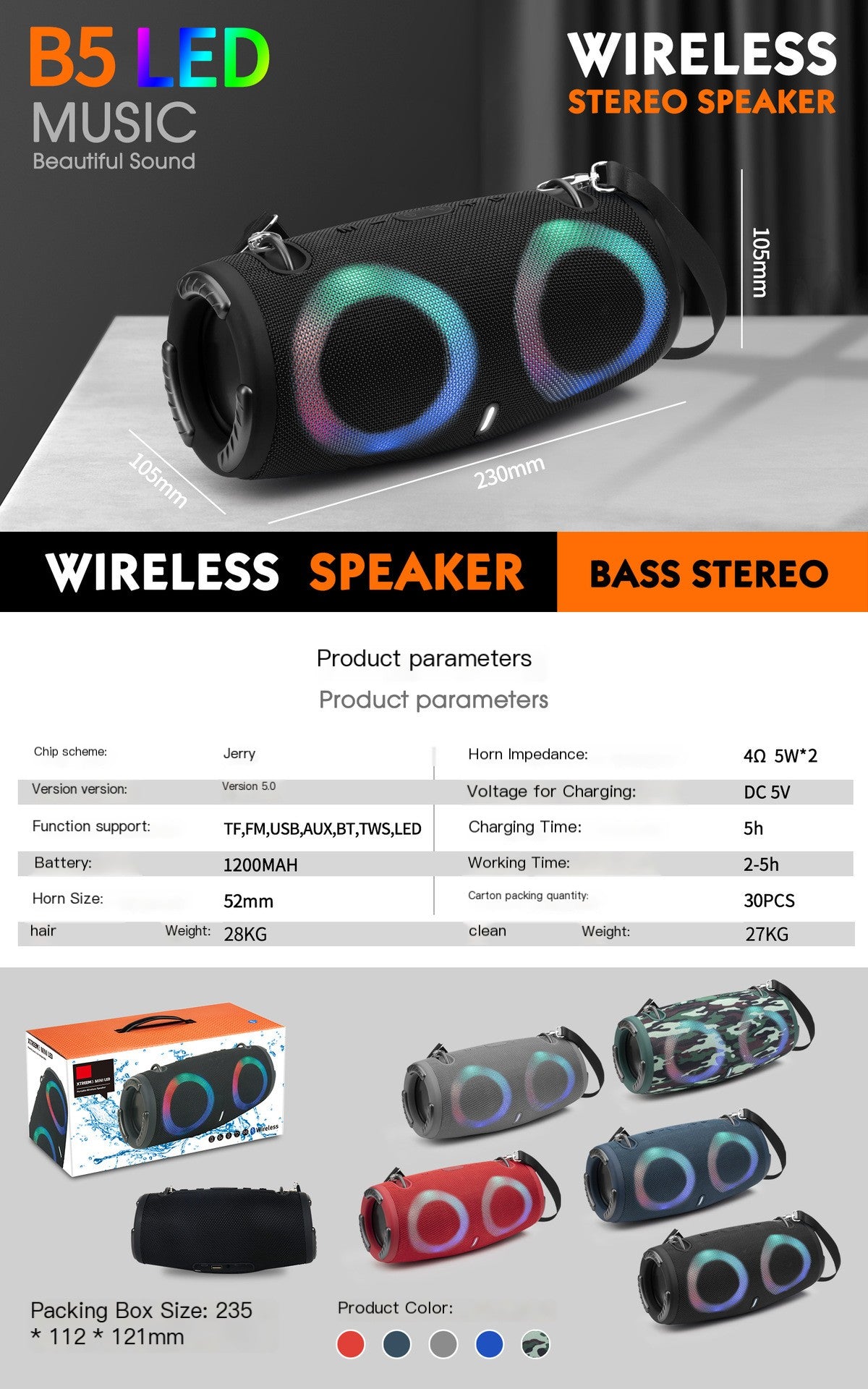 Portable Waterproof Bluetooth Speaker