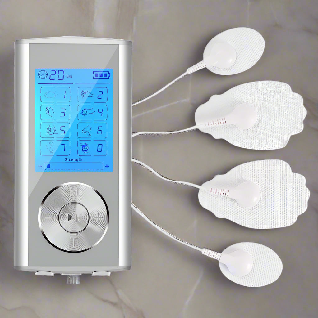 Digital device with a screen and multiple white electrodes on a white background
