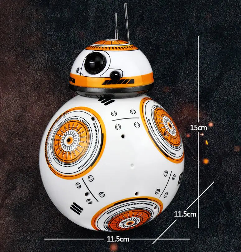 BB-8 robot model with measurements on a dark background