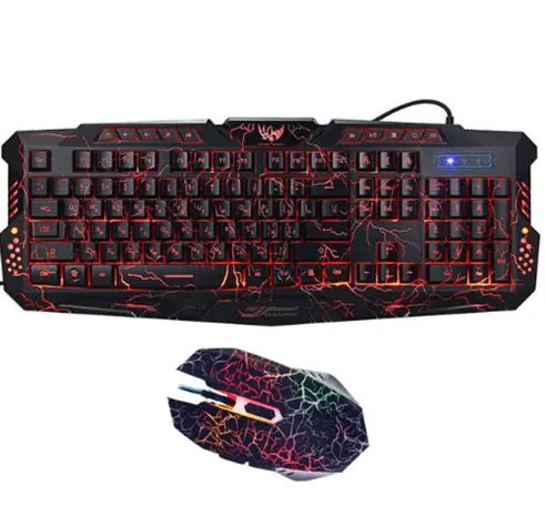 M200 Crackle Design RGB Gaming Keyboard and Mouse Set Savy Tech Gadgets
