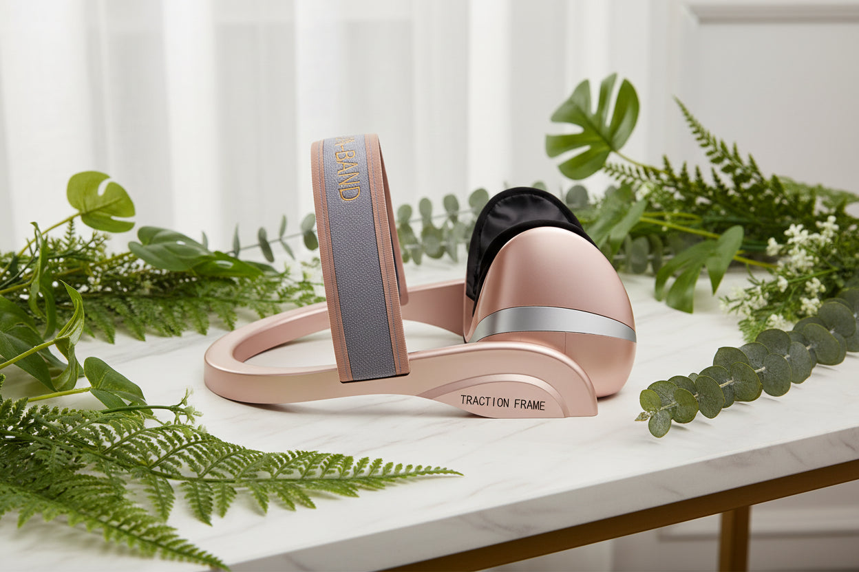 Pink and black dental tool on a white background