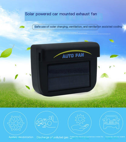Solar powered car exhaust fan with greenery and blue sky background