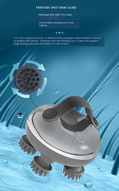 Scalp massager with water droplets on a blue background