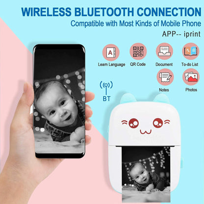Wireless Bluetooth connection device with smartphone and baby photo, app icons on a blue background