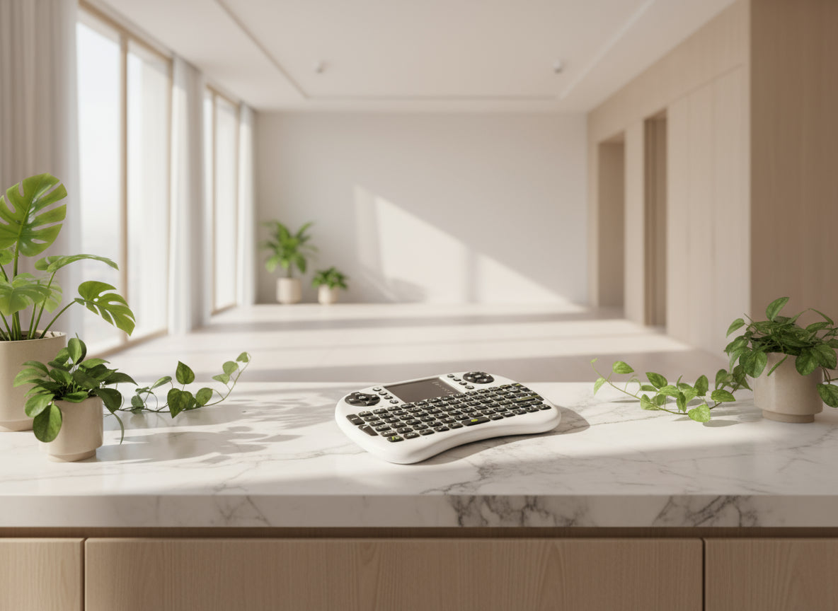 Small keyboard with touchpad on a white background