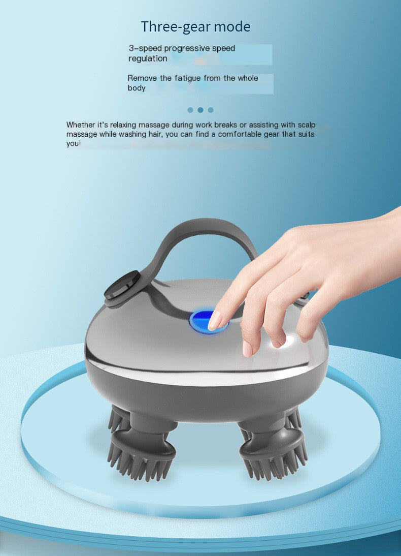 Handheld massager with three-gear mode on a blue background