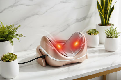 Neck and shoulder massager with visual effects on a white background