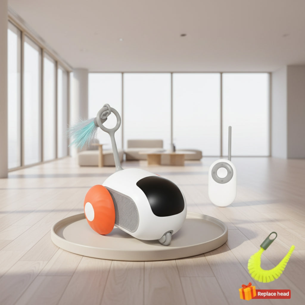 Pet toy with remote control on a blue background