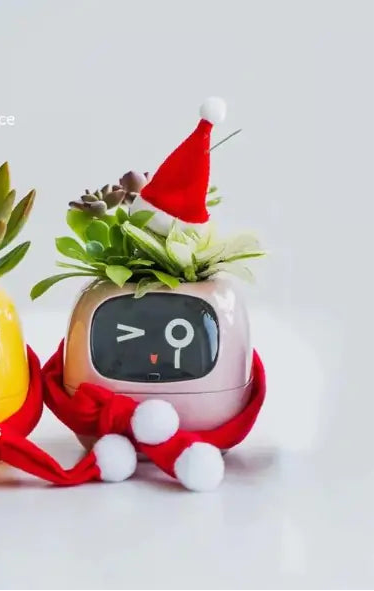 Decorative device with animated emoticons and plant on a white background