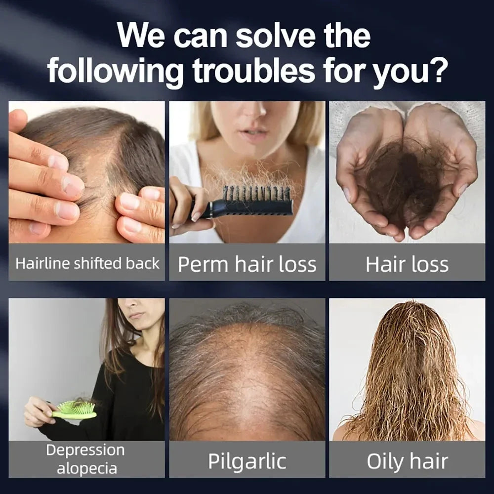 Advertisement for hair care solutions with images of hair issues and solutions.