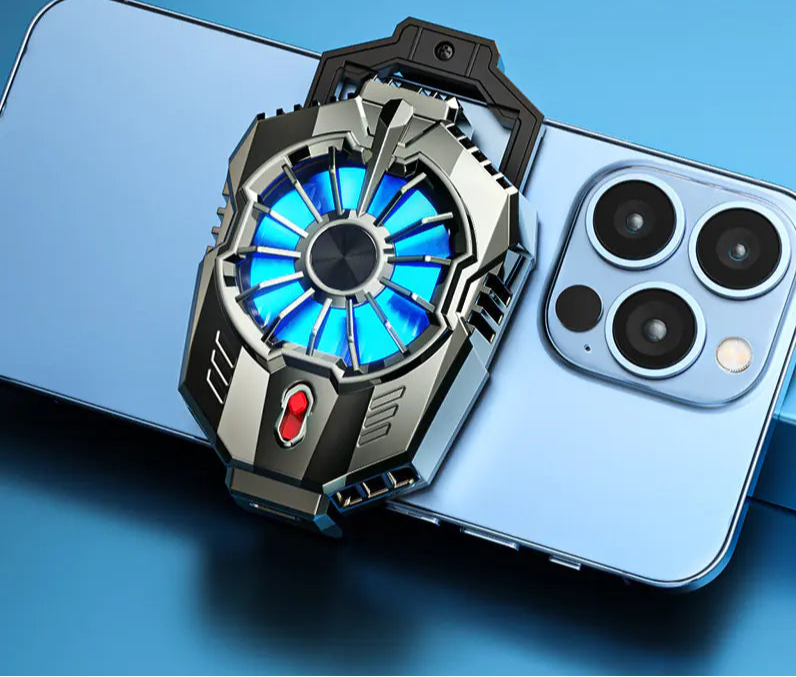 Phone case with futuristic design on a blue background