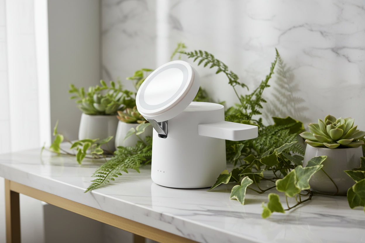 White magnetic phone holder on a gray background