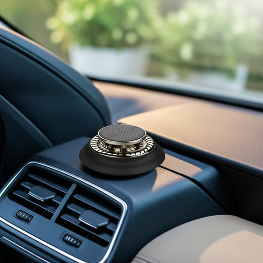 Car air freshener with solar panel on a car dashboard