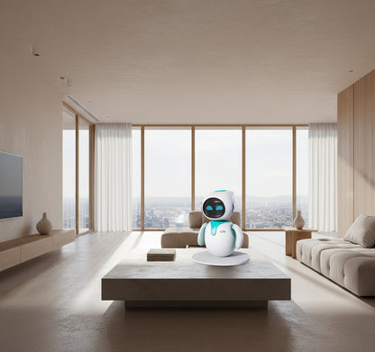 White and blue robot with 'Eilik' branding on a white background