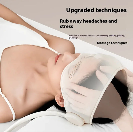 Person receiving a massage with gloved hands on a neutral background