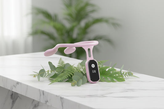 Pink electronic collar with digital display on a white background